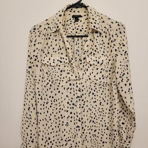 Ann Taylor Cream and Blue Spotted Blouse